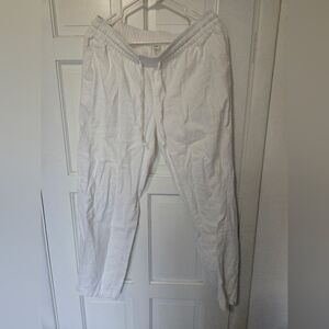 Old Navy White Drawstring Linen Blend Pants M